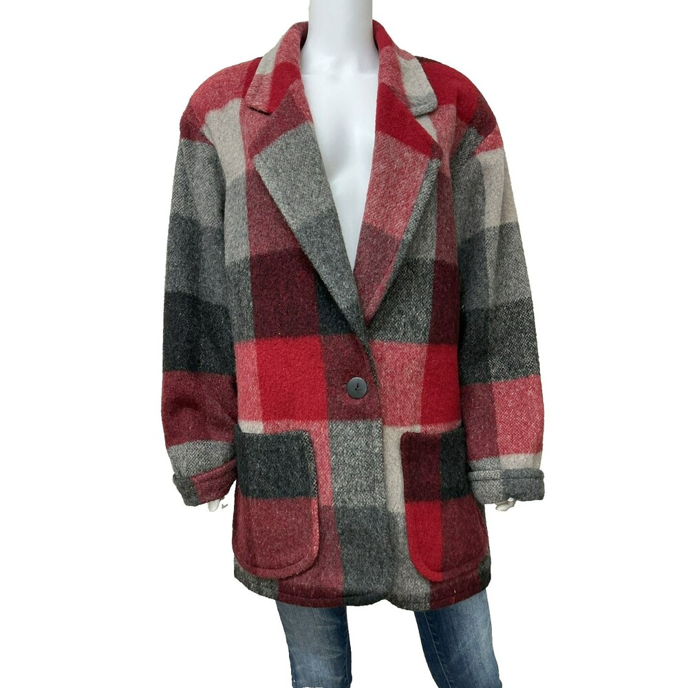 VTG Express Wool Plaid Coat Jacket Womens Size M French Country Academia USA
